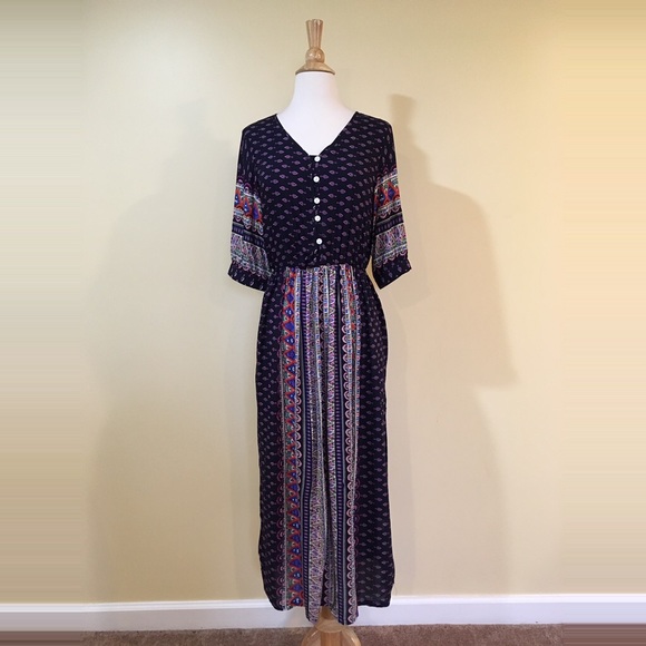 Button Front 3/4 Sleeve Floral Dress - Picture 3 of 5